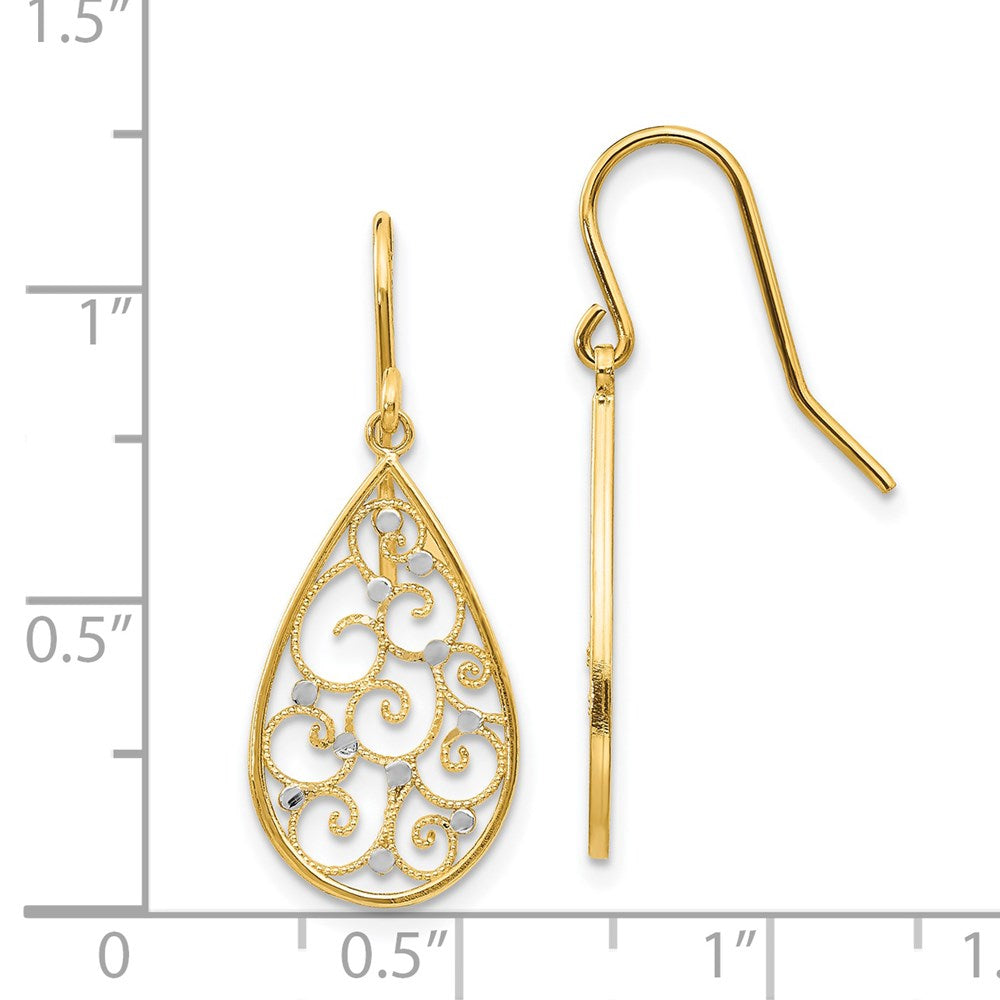 14k Yellow & Rhodium 11 mm Polished Teardrop Earrings (1.45 grams)