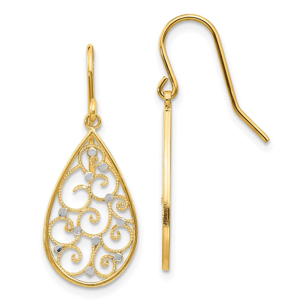 14k Yellow & Rhodium 11 mm Polished Teardrop Earrings (1.45 grams)