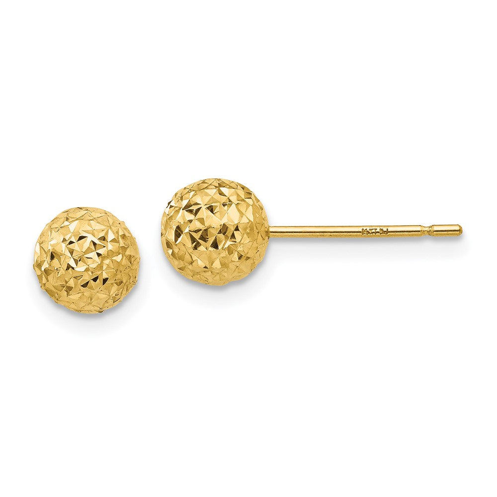 14k Yellow Gold 6 mm Diamond Cut Ball Post Earrings (0.7 grams)