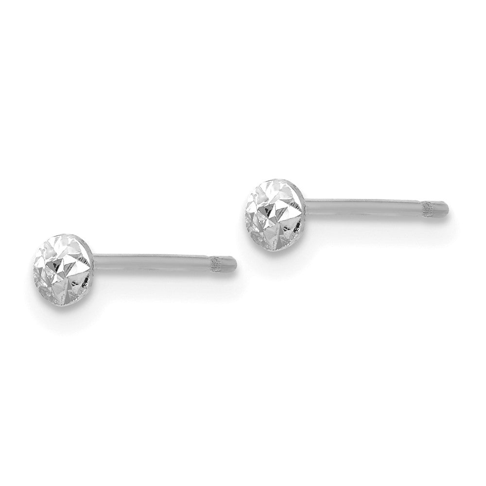 14k White Gold 3 mm Puff Circle Stud Earrings (0.37 grams)