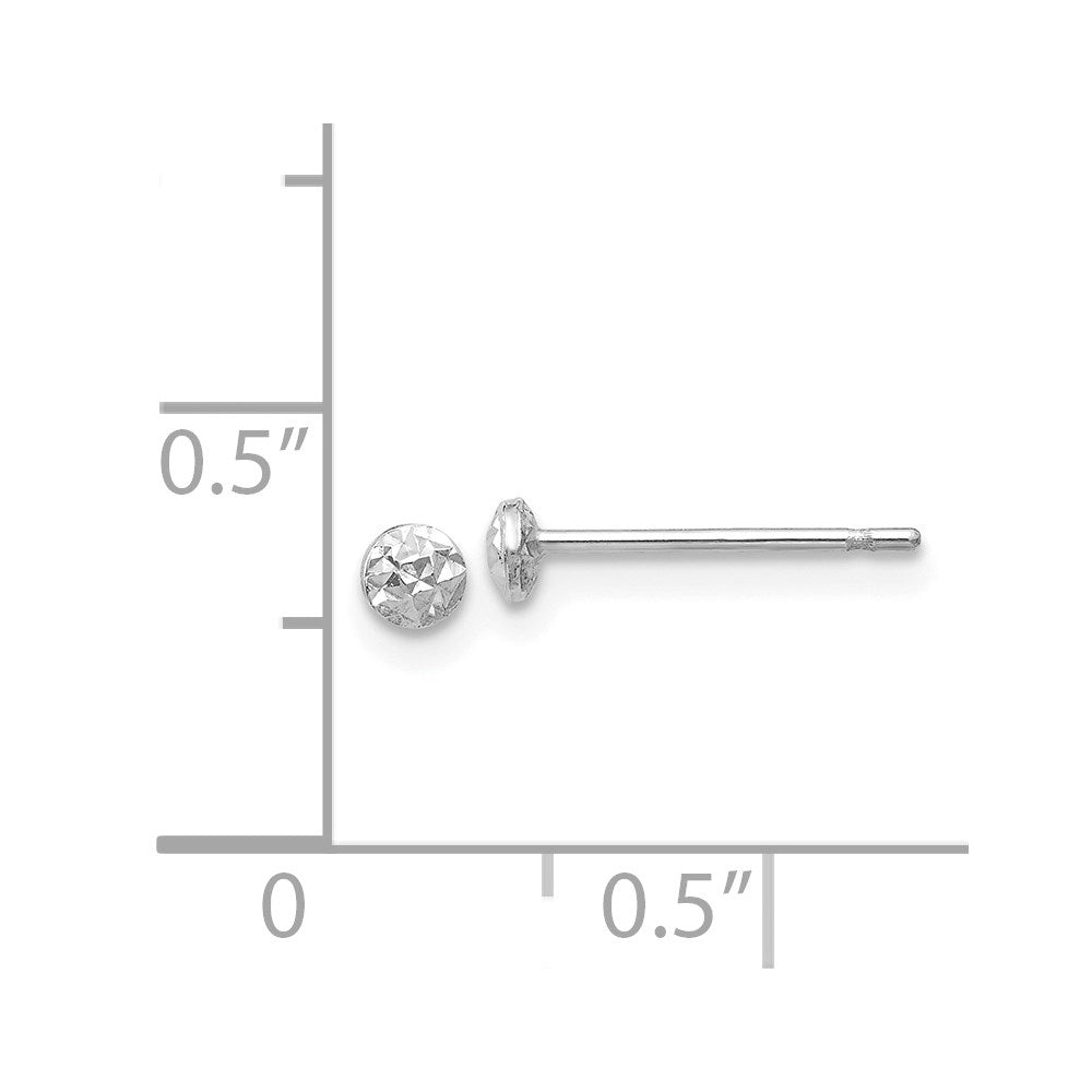 14k White Gold 3 mm Puff Circle Stud Earrings (0.37 grams)