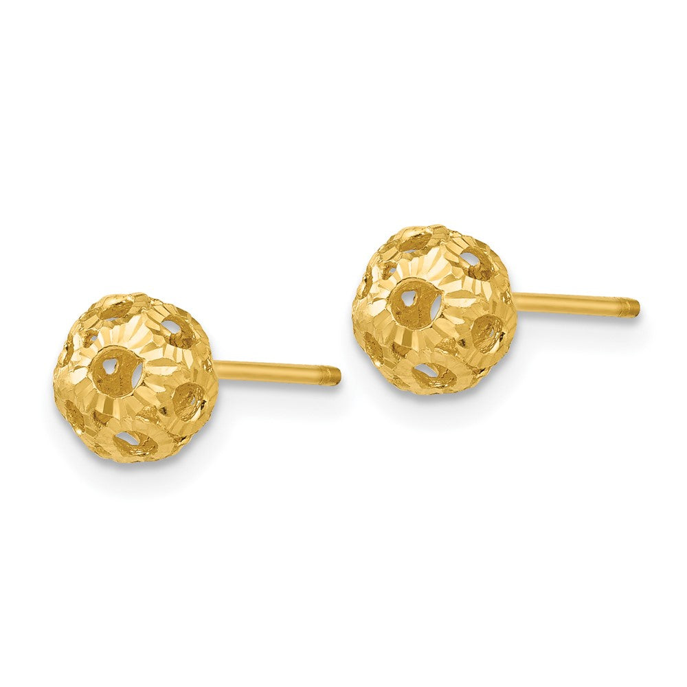 14k Yellow Gold 5 mm Open Diamond Cut Ball Post Earrings (0.93 grams)