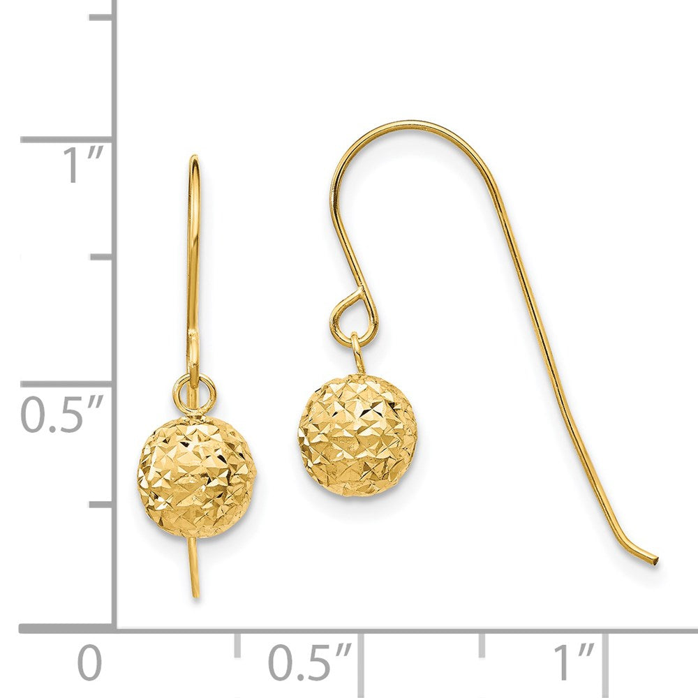 14k Yellow Gold 6 mm Diamond Cut Bead Dangle Earrings (0.61 grams)