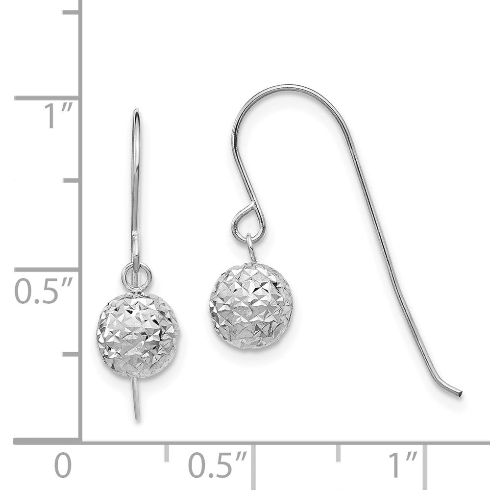 14k White Gold 6 mm Diamond Cut Ball Dangle Earrings (0.61 grams)