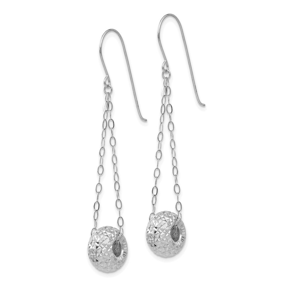 14k White Gold 8 mm Chain w/Diamond-cut Puff Donut Bead Earrings (1.12 grams)