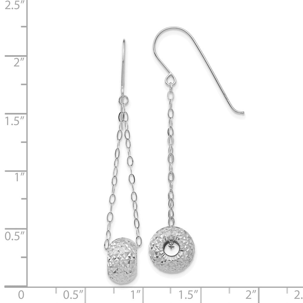 14k White Gold 8 mm Chain w/Diamond-cut Puff Donut Bead Earrings (1.12 grams)