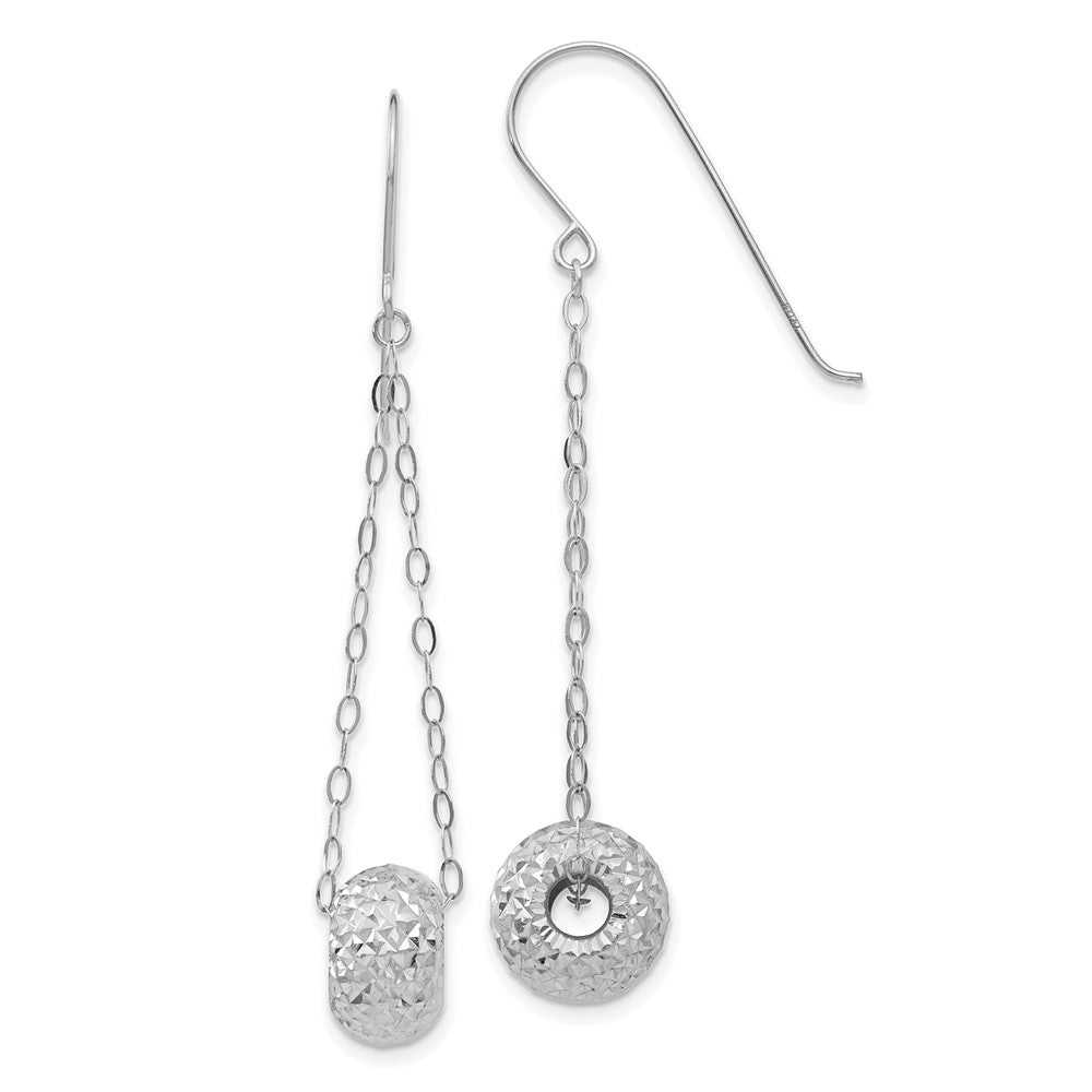 14k White Gold 8 mm Chain w/Diamond-cut Puff Donut Bead Earrings (1.12 grams)