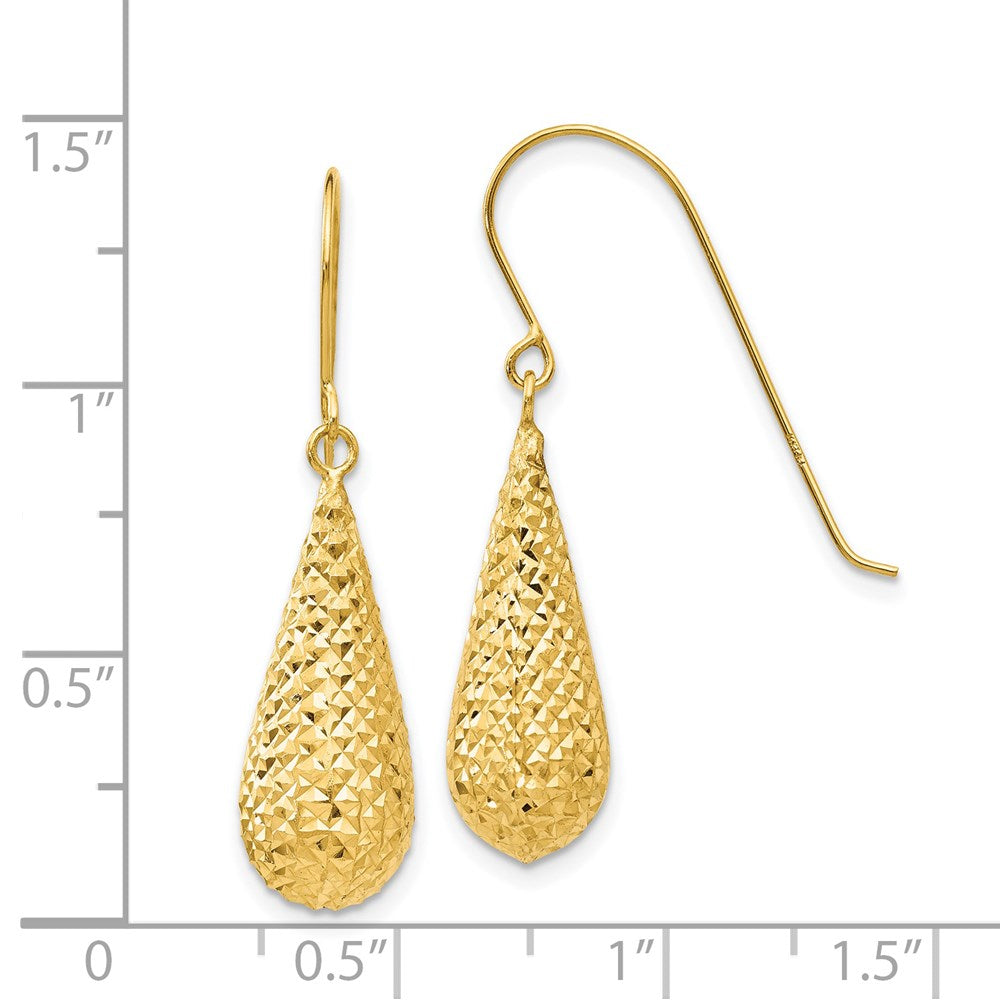 14k Yellow Gold 8 mm Diamond Cut Puff Tear Drop Dangle Earrings (1.64 grams)