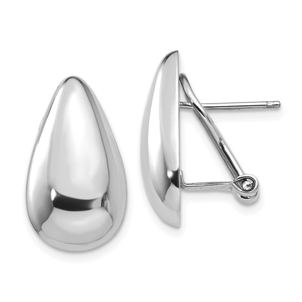 14k White Gold 10 mm Tear Drop Omega Back Earrings (3.54 grams)