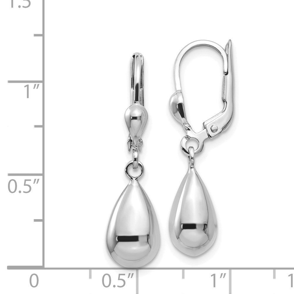 14k White Gold 7 mm Polished Dangle Leverback Earrings (2.08 grams)