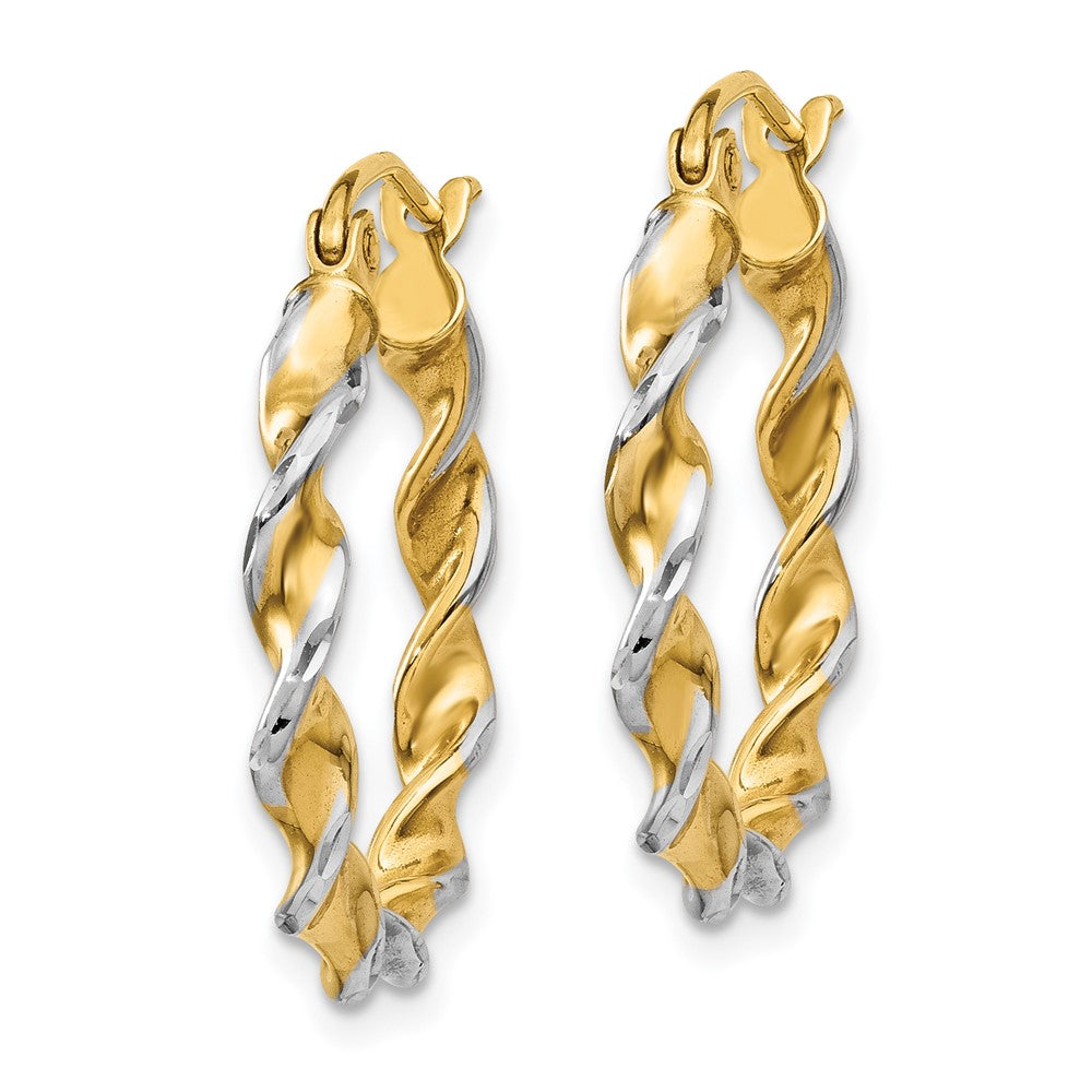 14k Yellow & Rhodium 20.5 mm Fancy Twisted Hoop Earrings (1.57 grams)