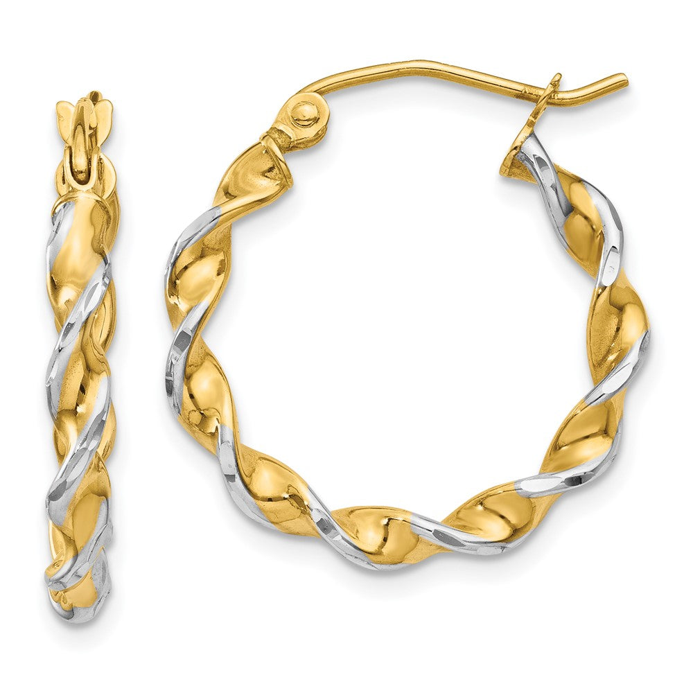14k Yellow & Rhodium 20.5 mm Fancy Twisted Hoop Earrings (1.57 grams)