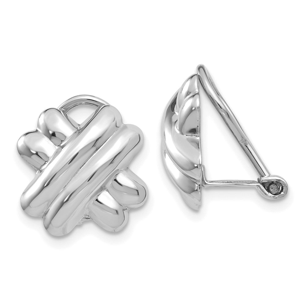 14k White Gold 13 mm Polished Non-pierced X Omega Back Earrings (3.3 grams)
