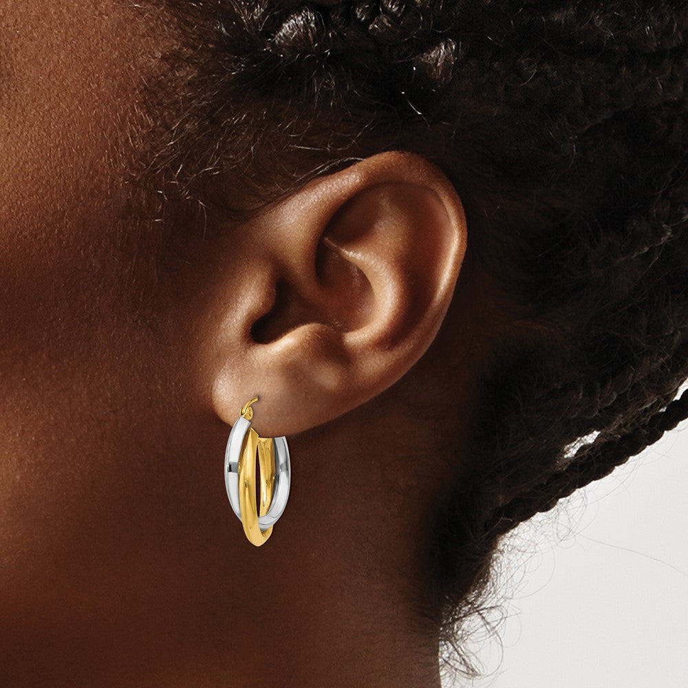 14k Two-tone 7 mm Polished Double Hoop Earrings (2.64 grams)