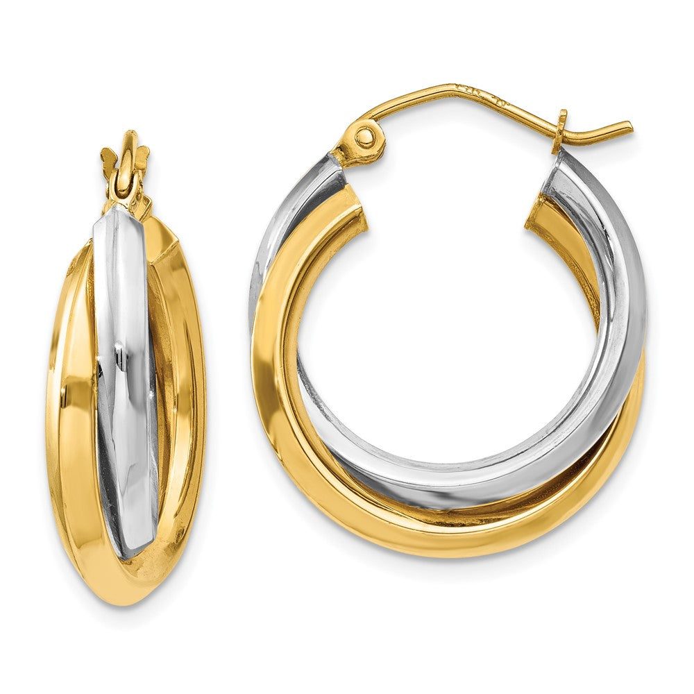 14k Two-tone 7 mm Polished Double Hoop Earrings (2.64 grams)