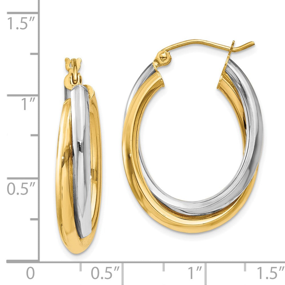 14k Two-tone 6 mm Polished Double Oval Hoop Earrings (3.7 grams)