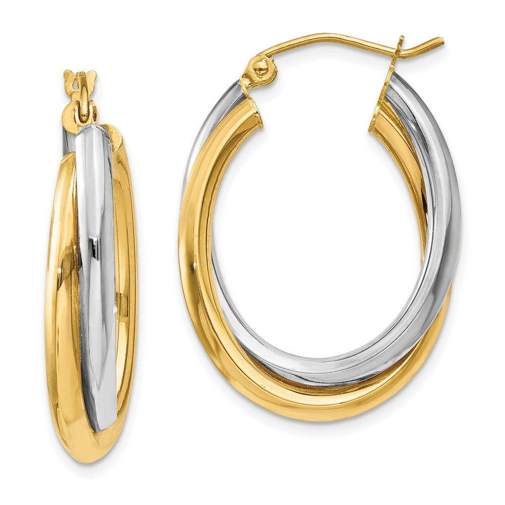 14k Two-tone 6 mm Polished Double Oval Hoop Earrings (3.7 grams)