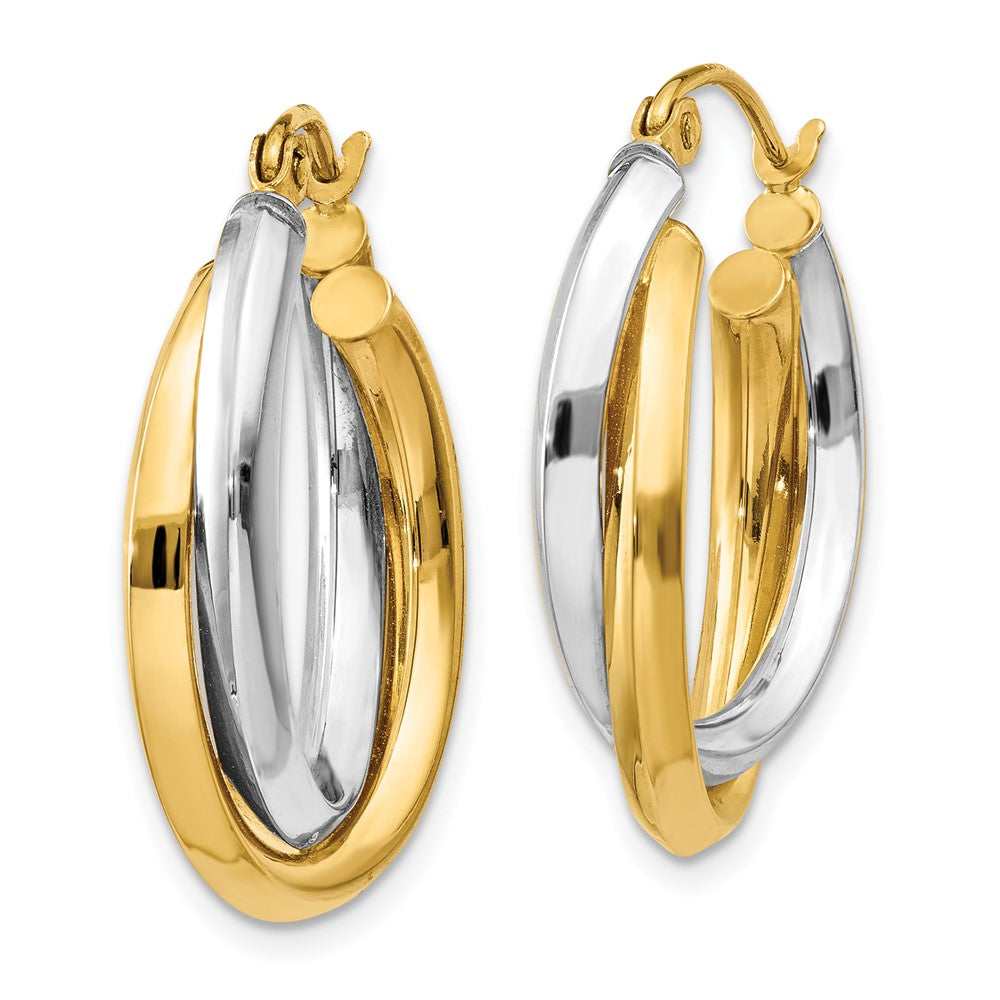 14k Two-tone 4 mm Polished Double Oval Hoop Earrings (2.91 grams)