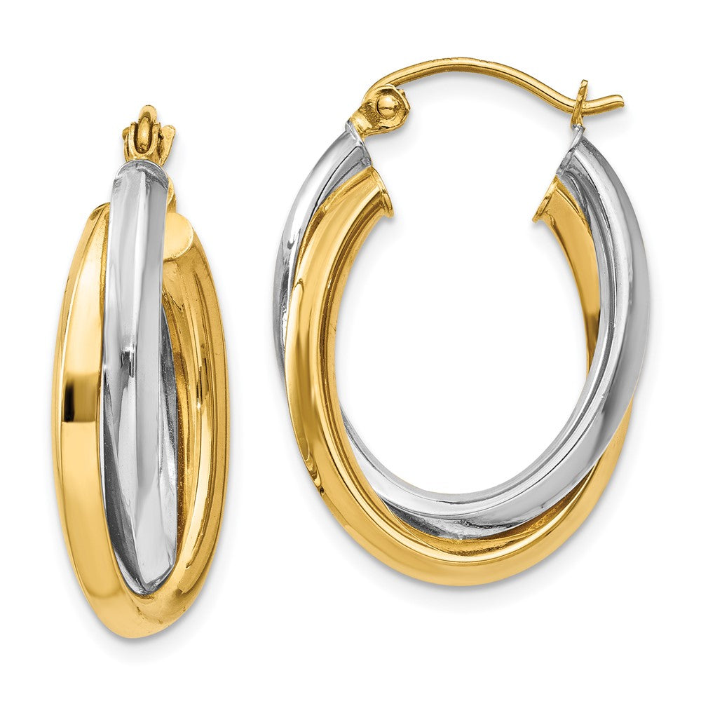 14k Two-tone 4 mm Polished Double Oval Hoop Earrings (2.91 grams)
