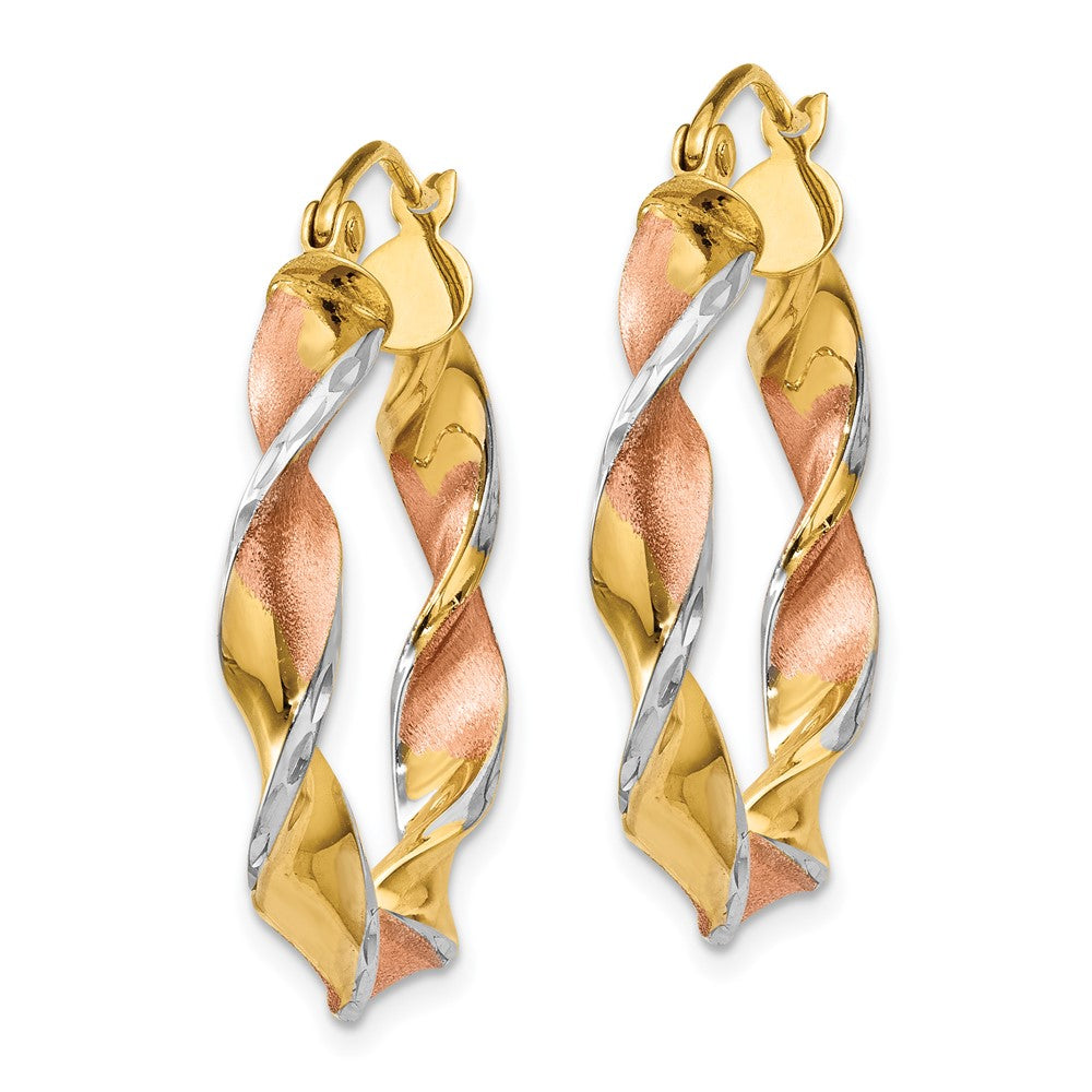 14k Yellow & Rhodium 25 mm Twisted Hoop Earrings (2.52 grams)