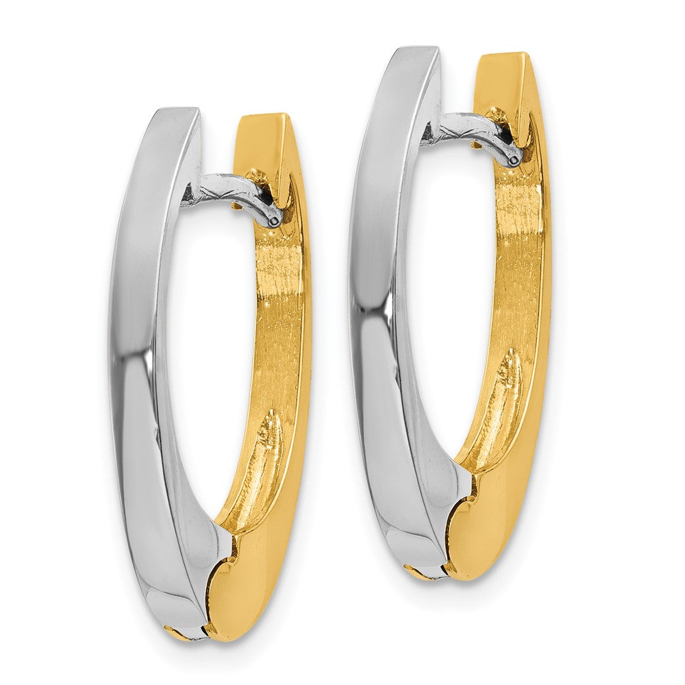 14k Two-tone 3 mm V Shaped Hinged Hoop Earrings (4.4 grams)