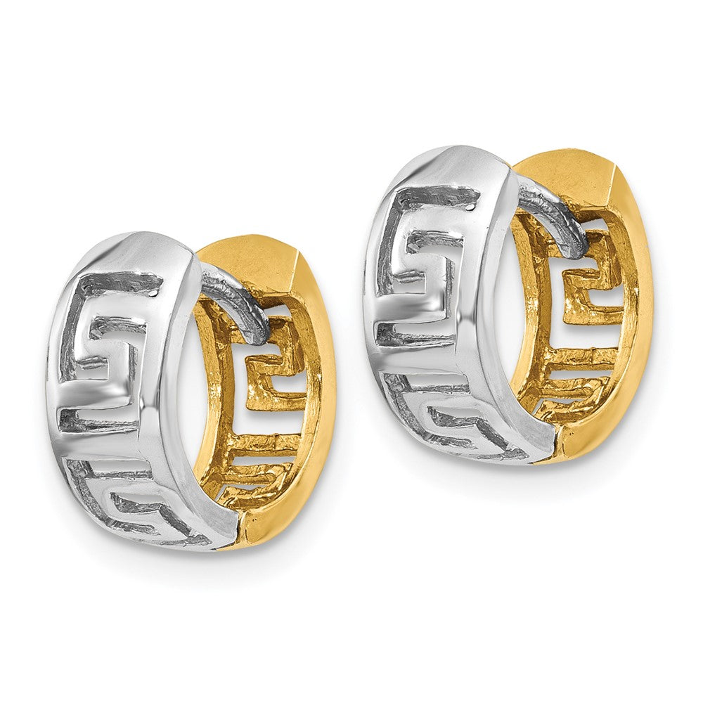 14k Two-tone 5.5 mm Greek Key Hinged Hoop Earrings (2.11 grams)