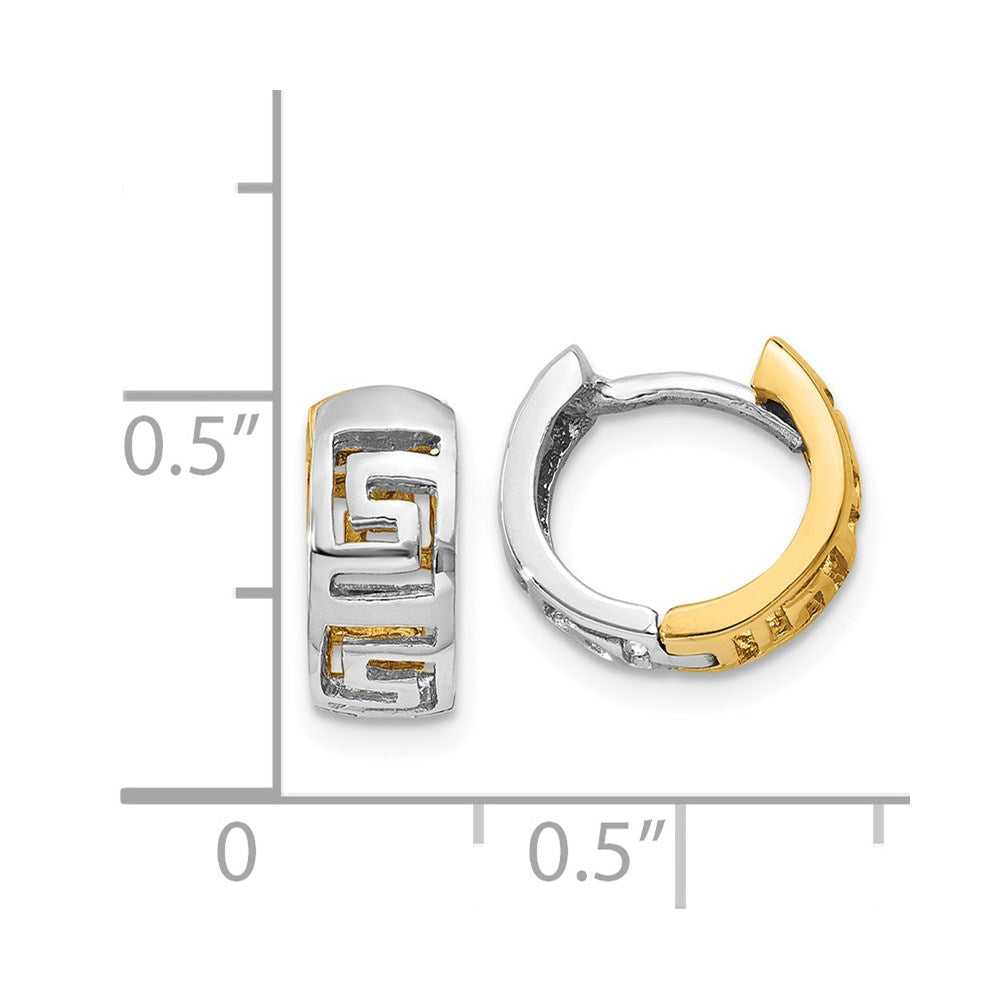14k Two-tone 5.5 mm Greek Key Hinged Hoop Earrings (2.11 grams)