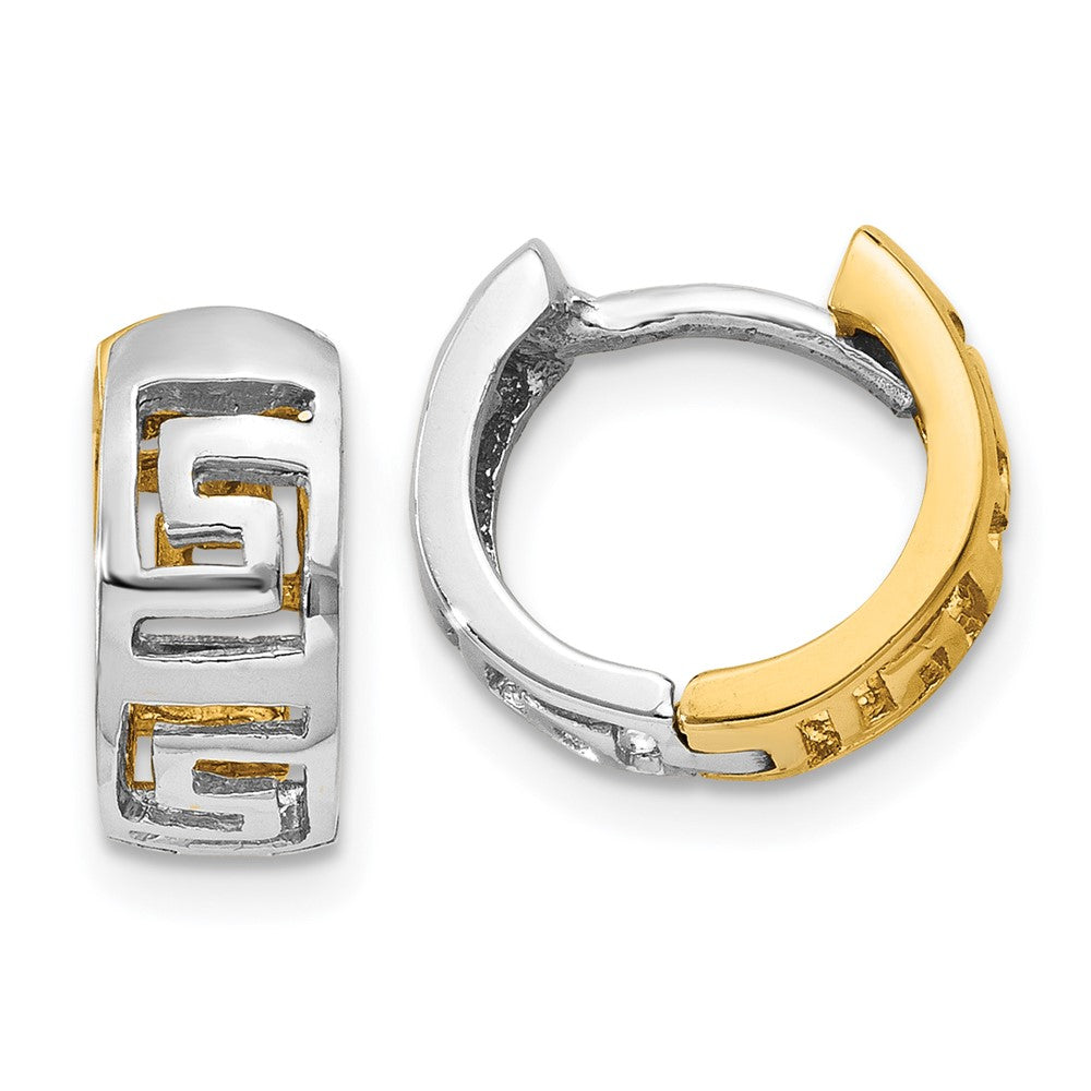 14k Two-tone 5.5 mm Greek Key Hinged Hoop Earrings (2.11 grams)