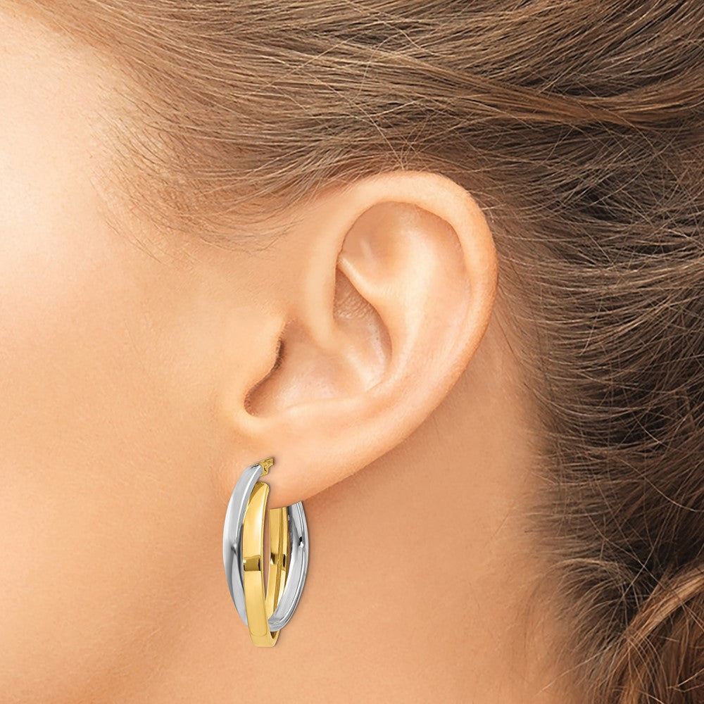 14k Two-tone 7 mm Two-tone Oval Hoop Earrings (3.94 grams)