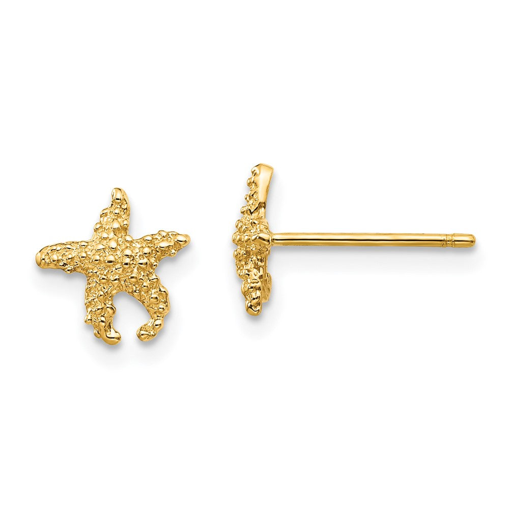 14k Yellow Gold 8 mm Polished and Textured Starfish Post Earrings (0.92 grams)