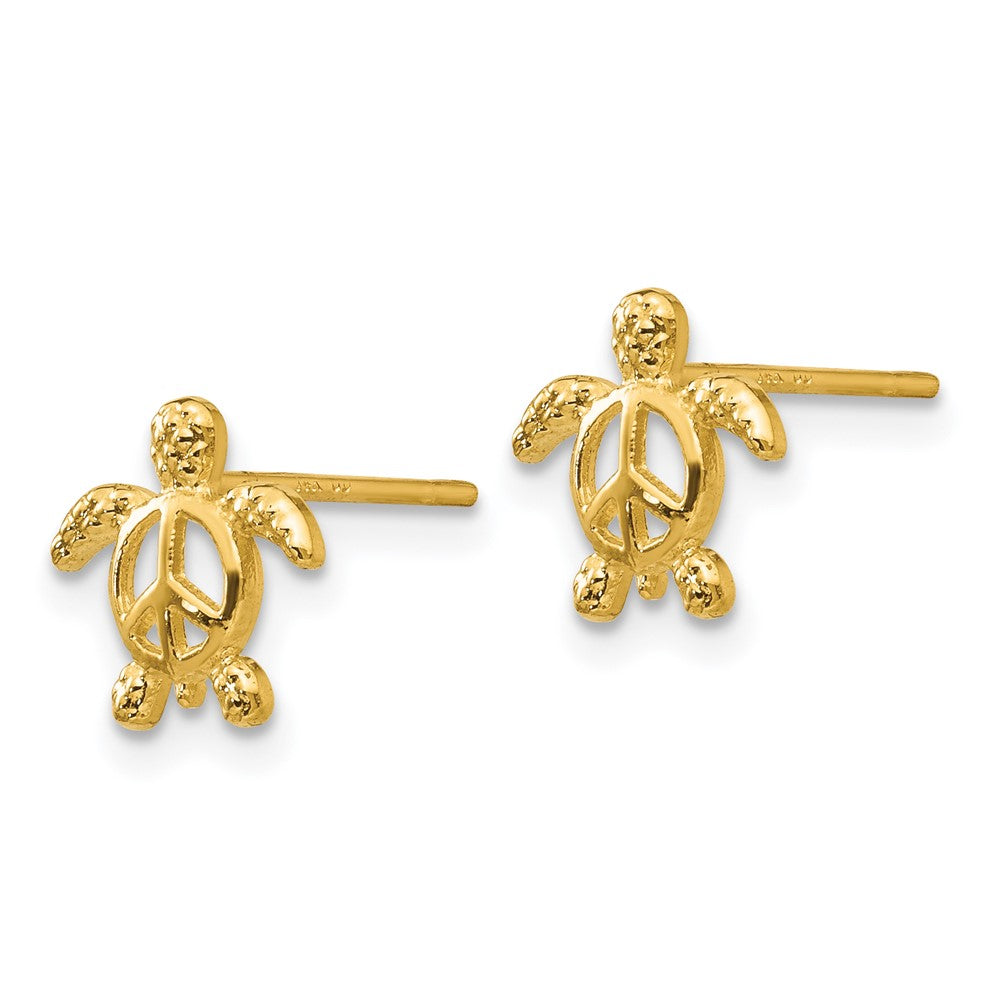 14k Yellow Gold 8 mm Peace Turtle Post Earrings (0.66 grams)