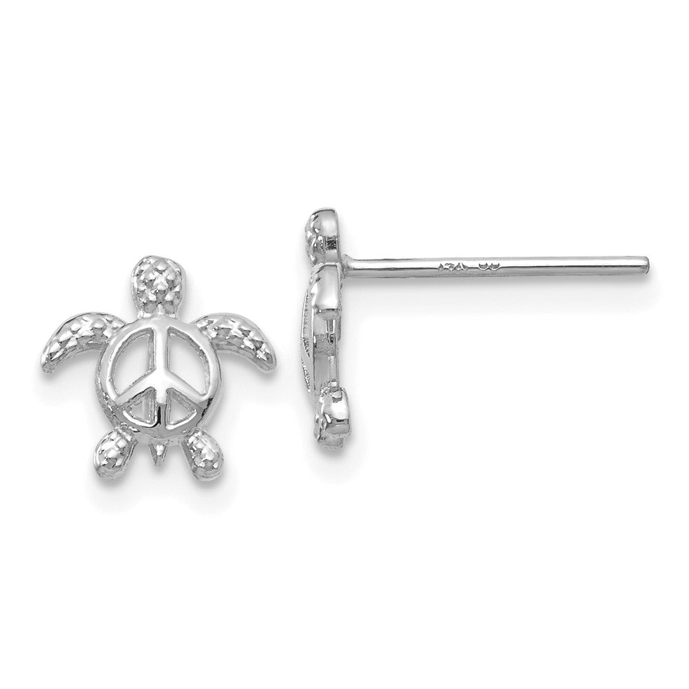 14k White Gold 8 mm Peace Turtle Post Earrings (0.65 grams)