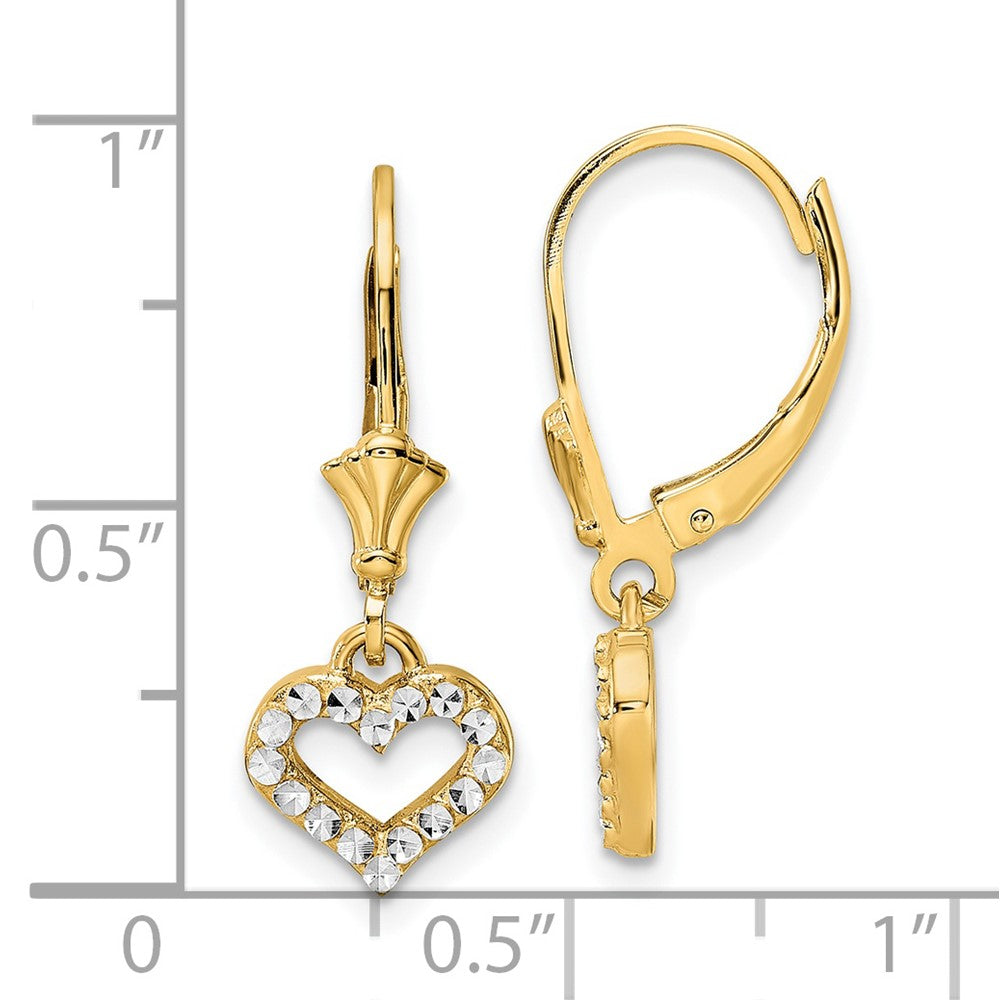 14k Yellow & Rhodium 8.8 mm D/C Heart Leverback Earrings (1.97 grams)