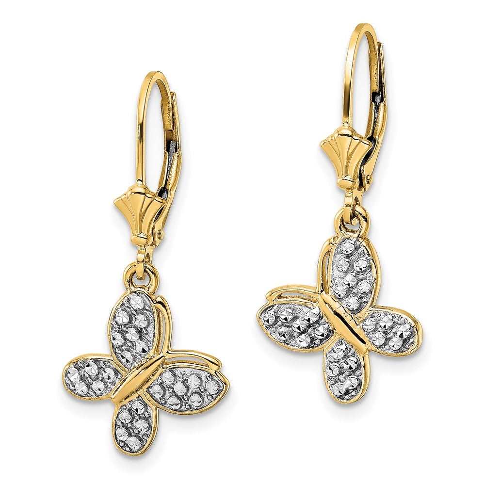 14k and White Rhodium Diamond-cut Fancy Butterfly Dangle Leverback Earrings (3.28 grams)