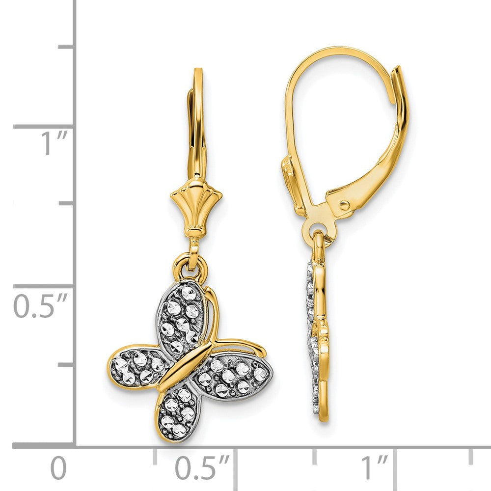 14k and White Rhodium Diamond-cut Fancy Butterfly Dangle Leverback Earrings (3.28 grams)