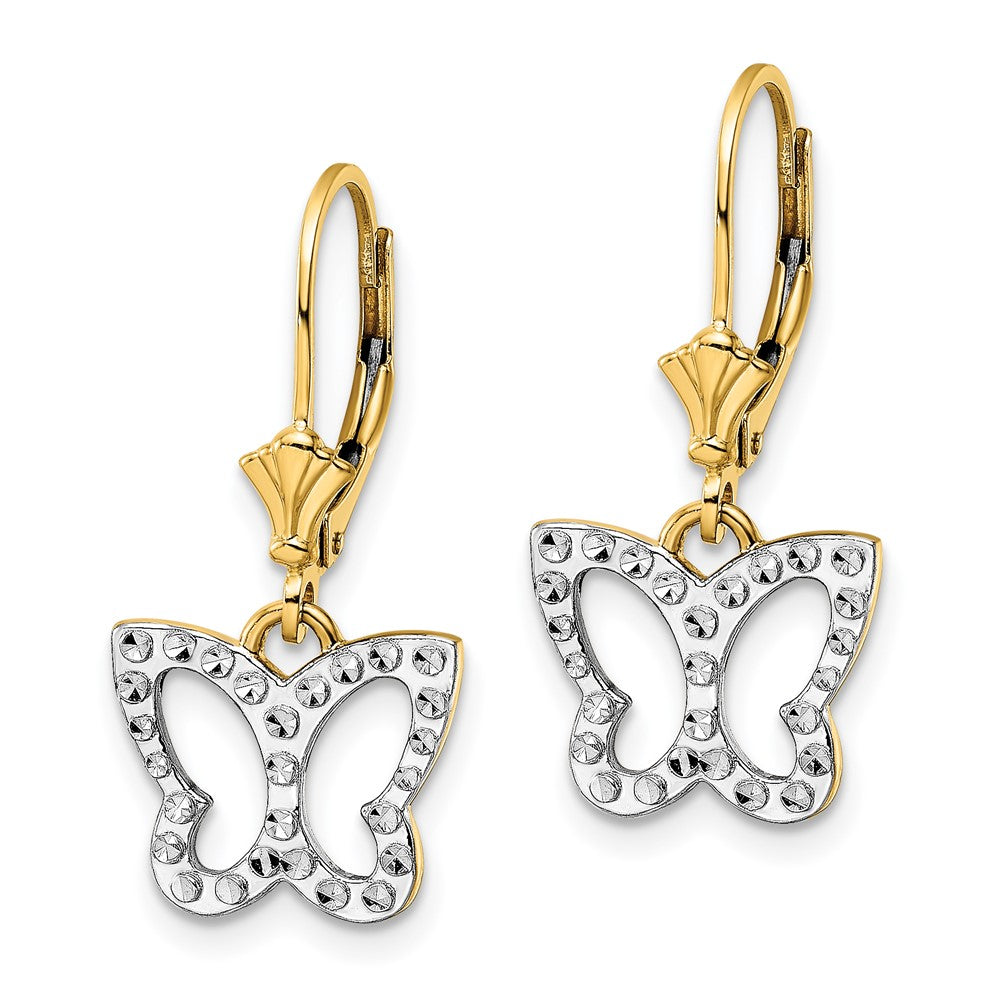 14k and White Rhodium Diamond-cut Butterfly Dangle Leverback Earrings (2.6 grams)