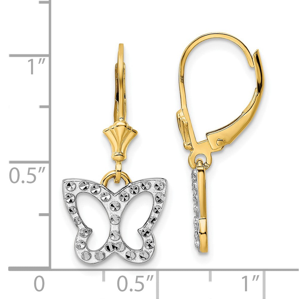 14k and White Rhodium Diamond-cut Butterfly Dangle Leverback Earrings (2.6 grams)