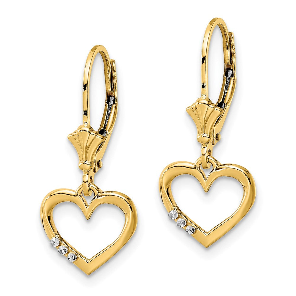 14k Yellow & Rhodium 10.65 mm D/C Heart Leverback Earrings (1.48 grams)