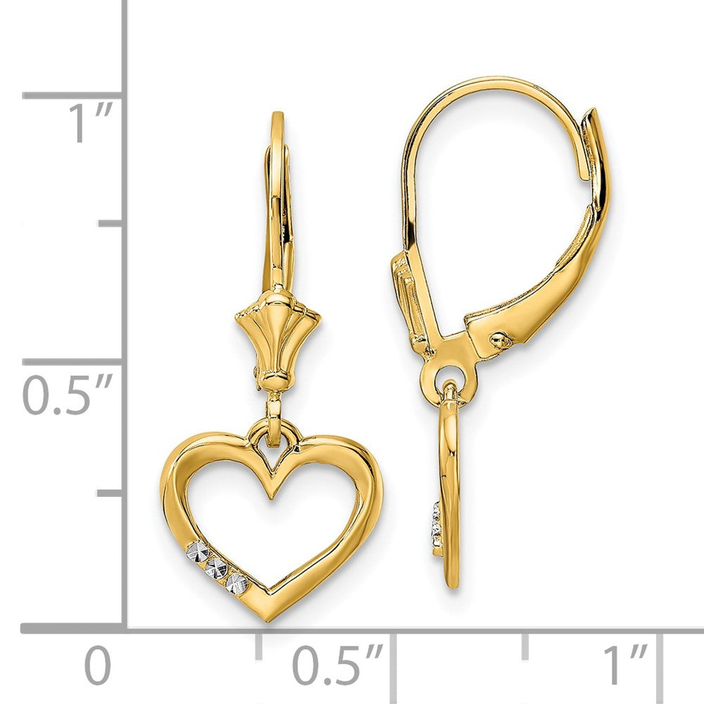 14k Yellow & Rhodium 10.65 mm D/C Heart Leverback Earrings (1.48 grams)