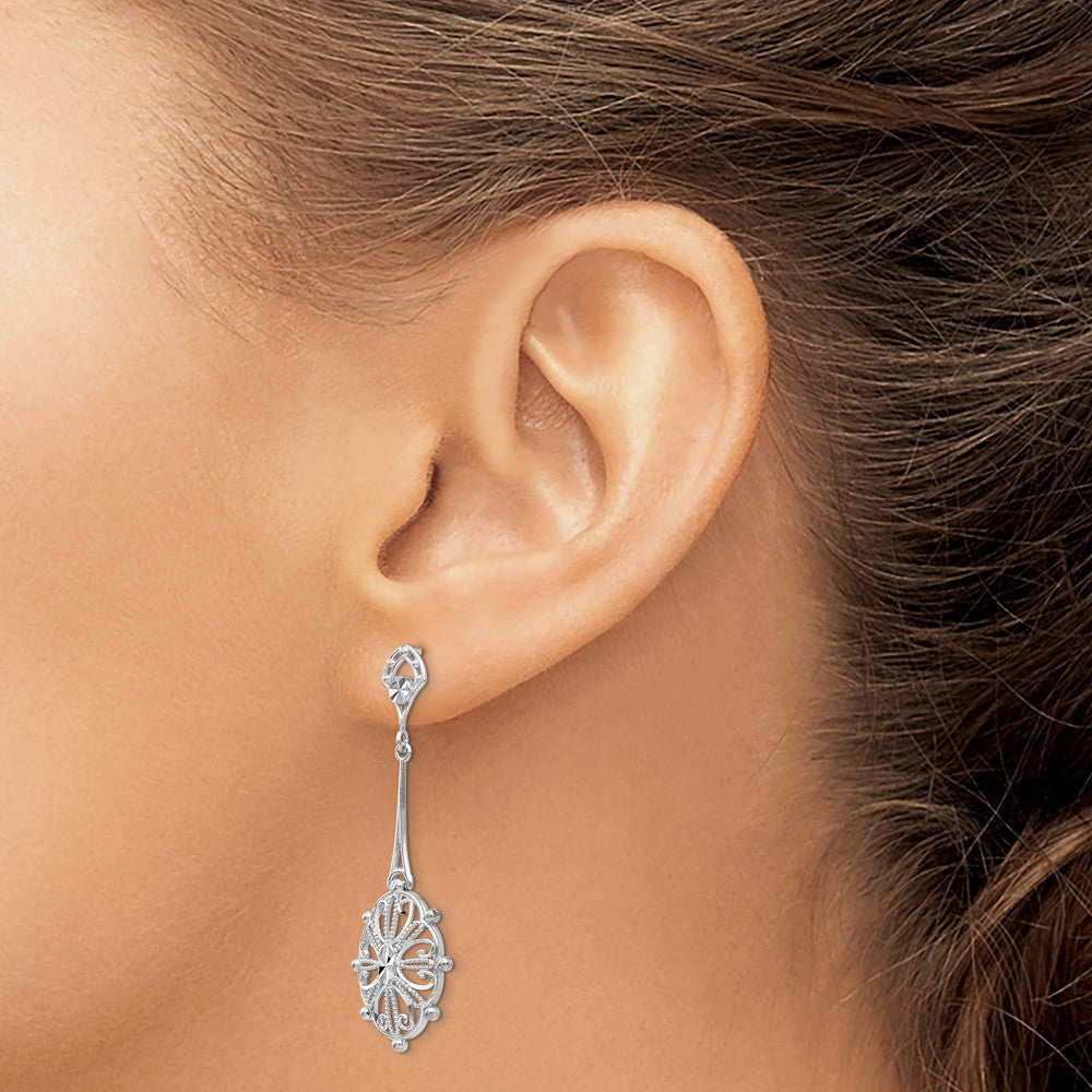 14k White Gold 13 mm Diamond-cut Filigree Earrings (2.34 grams)