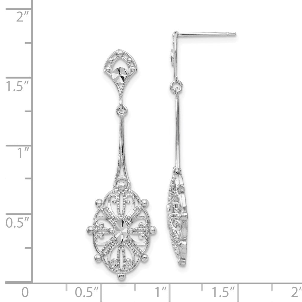 14k White Gold 13 mm Diamond-cut Filigree Earrings (2.34 grams)
