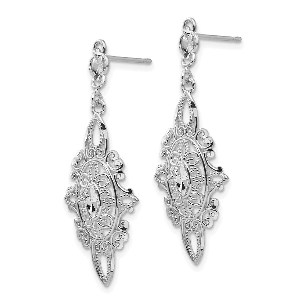 14k White Gold 13 mm Diamond-cut Filigree Dangle Earrings (2.21 grams)