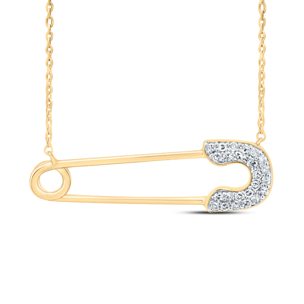 10Kt Gold 1/8Ctw-Dia Cn Fashion Safety Pin Necklace