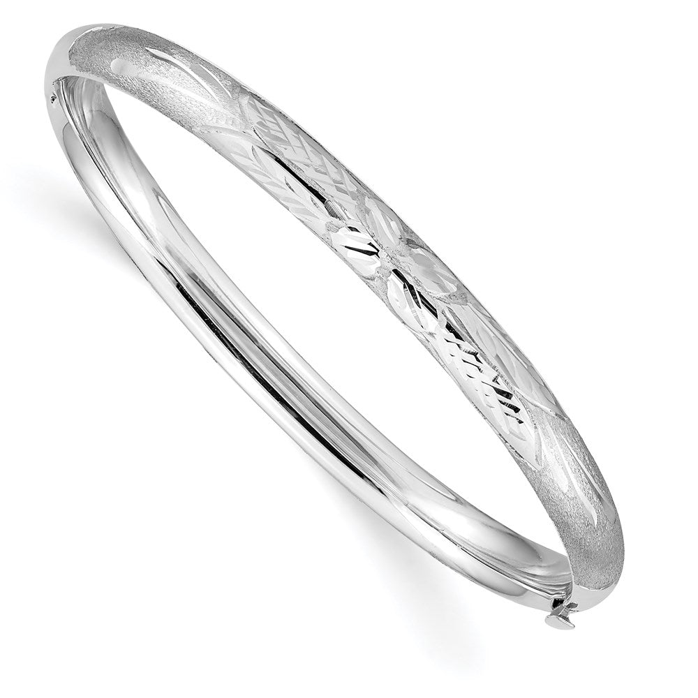 14k White Gold 5 mm 3/1 White Gold Florentine Hinged Baby Bangle (4.6 grams)