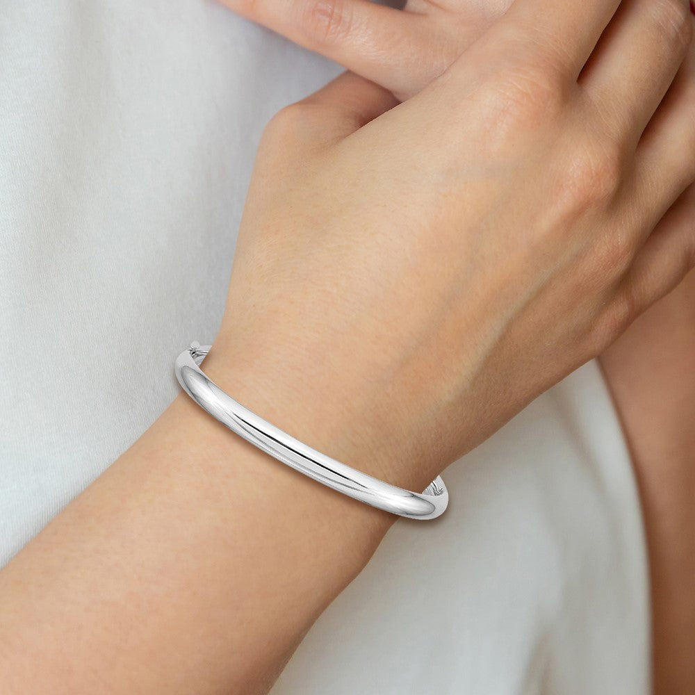 14k White Gold 5 mm 3/1 White Gold Hinged Baby Bangle (4.23 grams)
