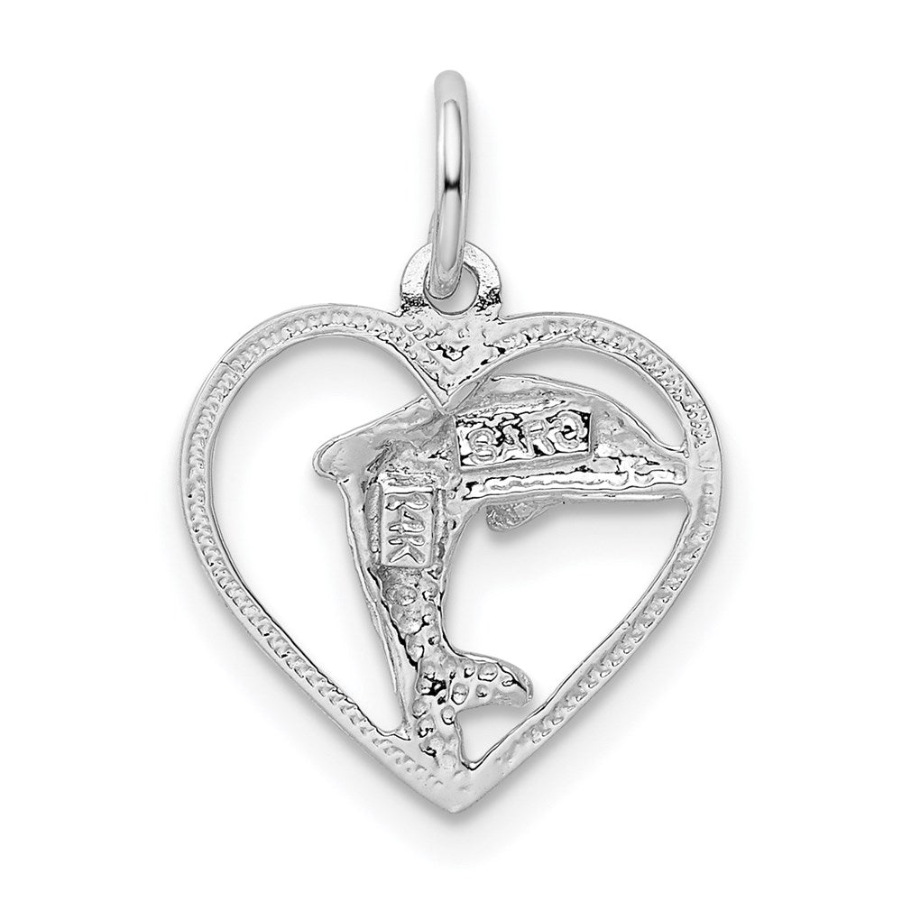 14k White Gold 14 mm Dolphin in Heart Charm (0.8 grams)