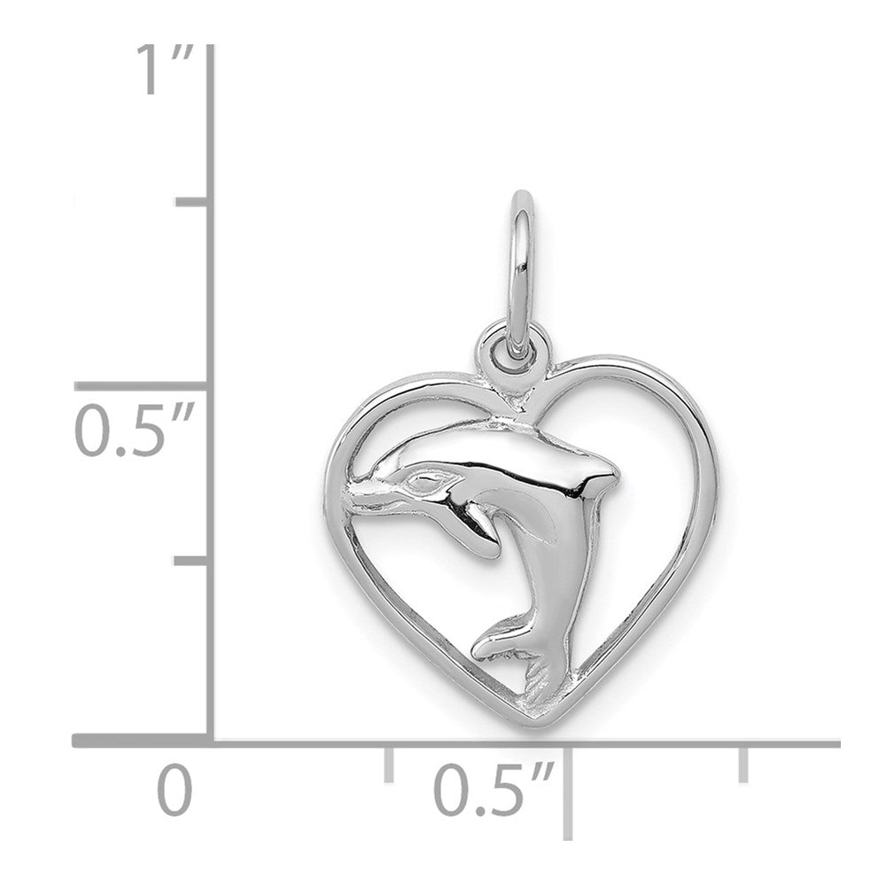14k White Gold 14 mm Dolphin in Heart Charm (0.8 grams)