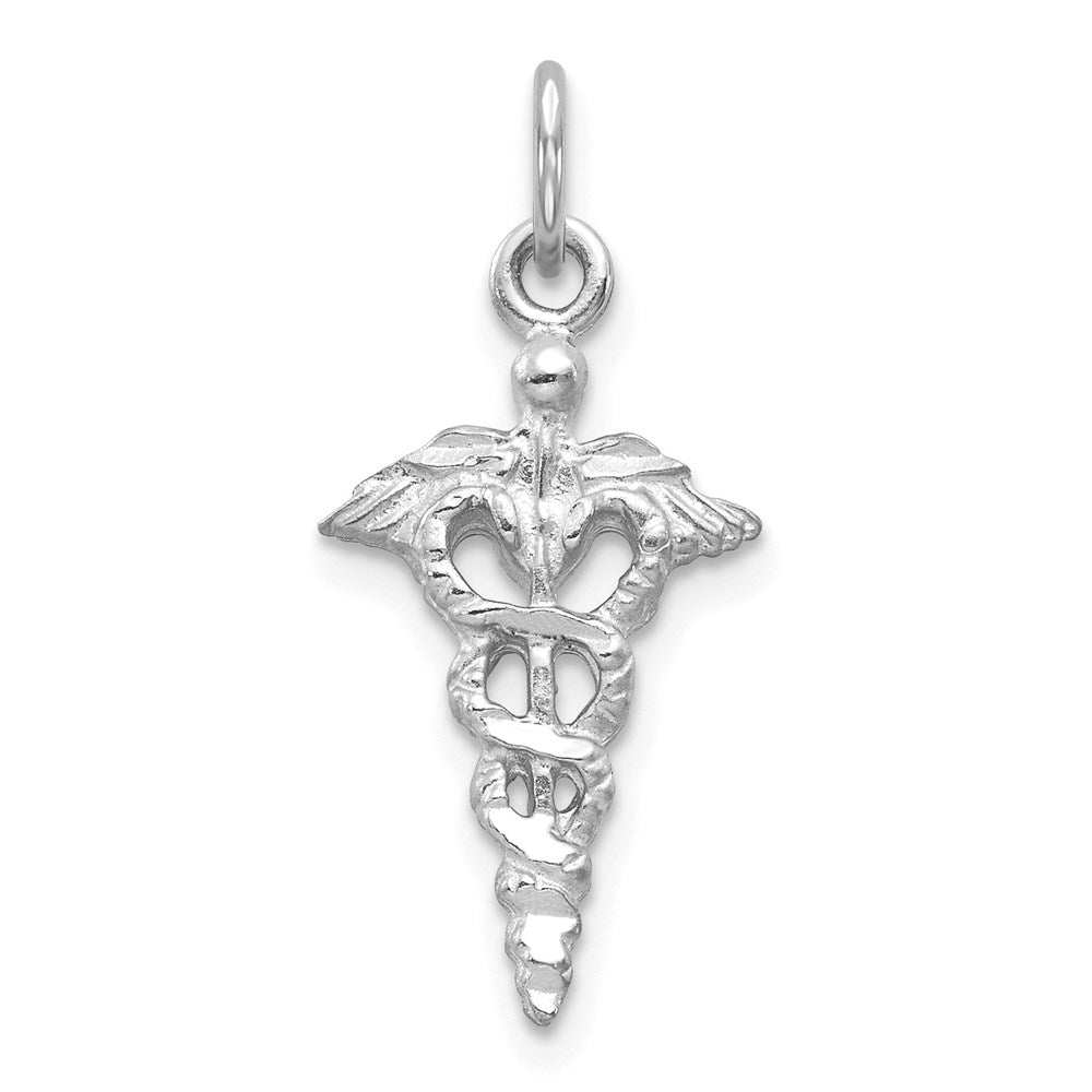 14k White Gold 11 mm 3-D Caduceus Charm (0.97 grams)