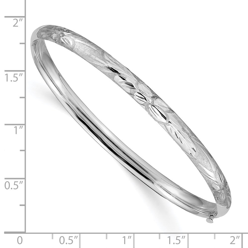 14k White Gold 5 mm 3/16 White Gold Florentine Engraved Hinged Bangle (4.81 grams)