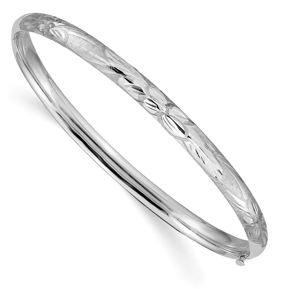 14k White Gold 5 mm 3/16 White Gold Florentine Engraved Hinged Bangle (4.81 grams)